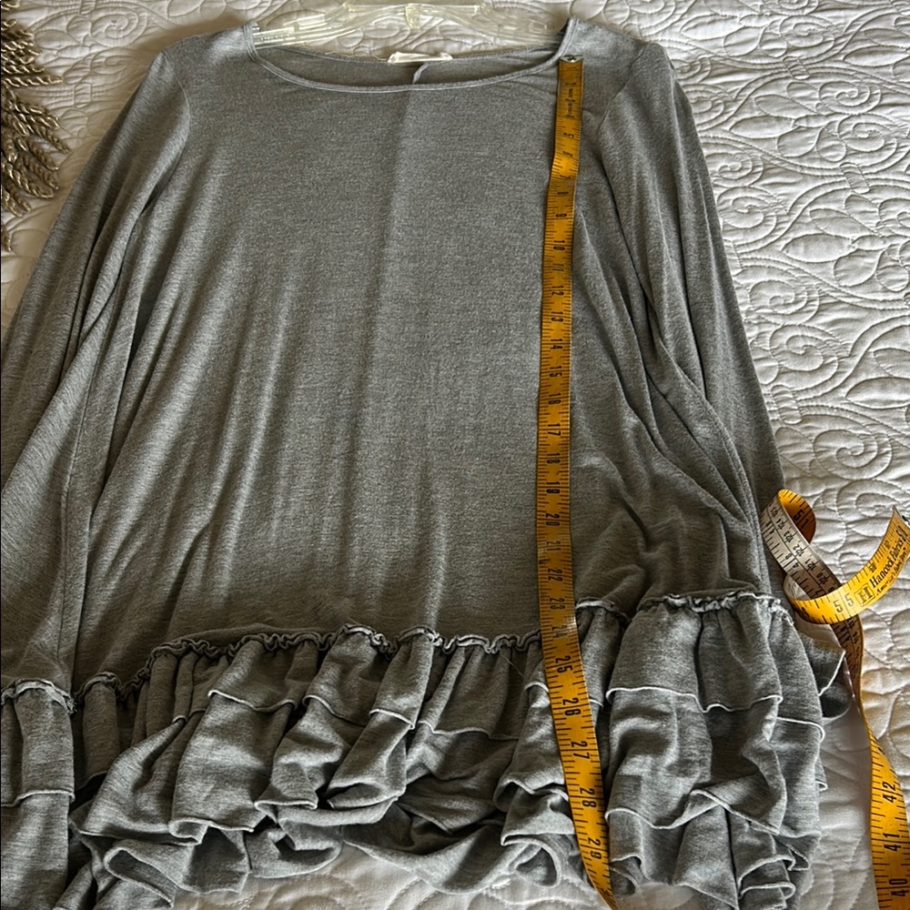 Gray Long Sleeve Ruffle Hem Top - Picture 6 of 6